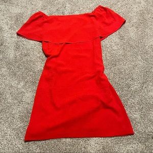 Red off the shoulder mini dress